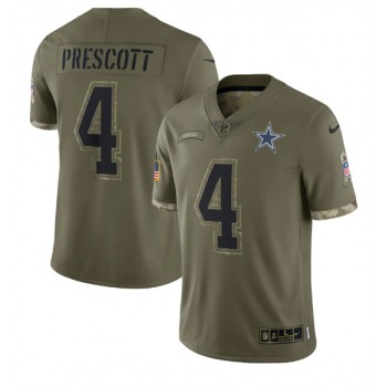 Men's Dallas Cowboys #4 Dak Prescott 2022 Olive Salute To Service Limited Stitched Jersey