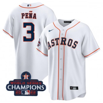 Men's Houston Astros #3 Jeremy Pena White 2022 World Series Champions Cool Base Stitched Baseball Jersey
