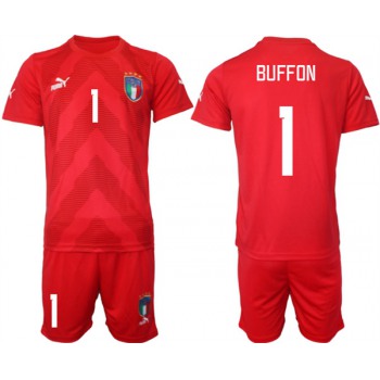 Men's Italy #1 Buffon Red Goalkeeper Soccer Jersey Suit