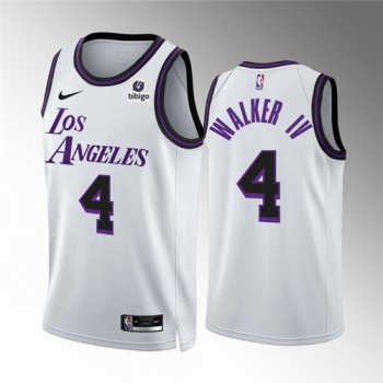 Men's Los Angeles Lakers #4 Walker IV White City Edition Stitched Basketball Jersey