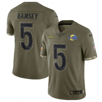 Men's Los Angeles Rams #5 Jalen Ramsey 2022 Olive Salute To Service Limited Stitched Jersey