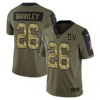Men's Olive New York Giants #26 Saquon Barkley 2021 Camo Salute To Service Limited Stitched Jersey