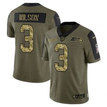 Men's Olive Seattle Seahawks #3 Russell Wilson 2021 Camo Salute To Service Limited Stitched Jersey