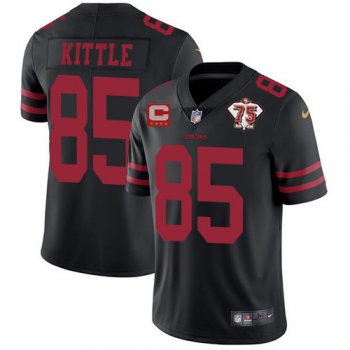 Men's San Francisco 49ers #85 George Kittle 2021 Black With C Patch 75th Anniversary Vapor Untouchable Limited Stitched Jersey