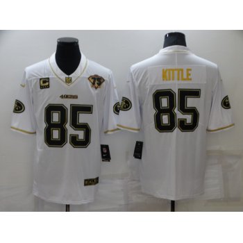 Men's San Francisco 49ers #85 George Kittle White 75th Patch Golden Edition Stitched NFL Nike Limited Jersey