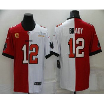 Men's Tampa Bay Buccaneers #12 Tom Brady Red White Super Bowl Split Stitched Jersey