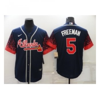 Men's Atlanta Braves #5 Freddie Freeman 2021 City Connect Navy Cool Base Stitched Baseball Jersey