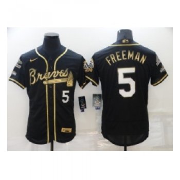 Men's Atlanta Braves #5 Freddie Freeman Black Gold 2021 World Series Champions Stitched Jersey