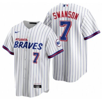 Men's Atlanta Braves #7 Dansby Swanson White 2021 City Connect Stitched Jersey