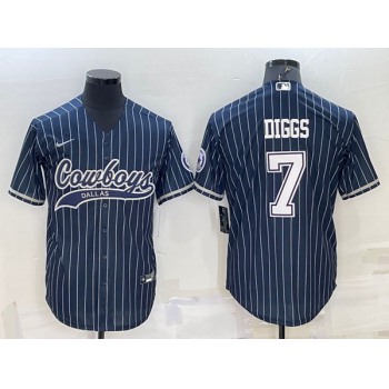Men's Dallas Cowboys #7 Trevon Diggs Navy With Patch Cool Base Stitched Baseball Jersey