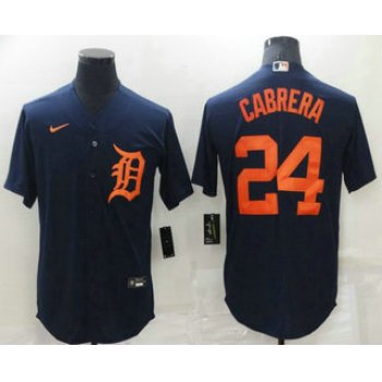 Men's Detroit Tigers #24 Miguel Cabrera Blue With Orange Stitched Cool Base Nike Jersey