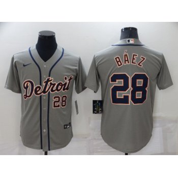 Men's Detroit Tigers #28 Javier Baez Grey Cool Base Stitched Jersey