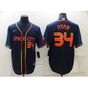 Men's Houston Astros #34 Nolan Ryan Number 2022 Navy Blue City Connect Cool Base Stitched Jersey