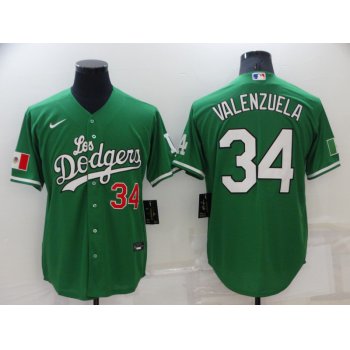 Men's Los Angeles Dodgers #34 Fernando Valenzuela Green With Los 2021 Mexican Heritage Stitched Baseball Jersey