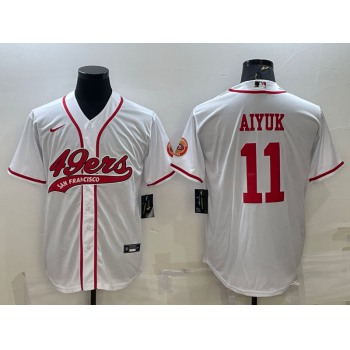 Men's San Francisco 49ers #11 Brandon Aiyuk White With Patch Cool Base Stitched Baseball Jersey