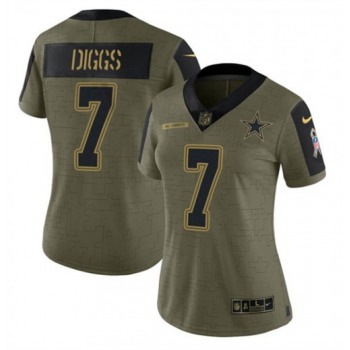 Women's Dallas Cowboys #7 Trevon Diggs Olive Salute To Service Limited Stitched Jersey(Run Small)