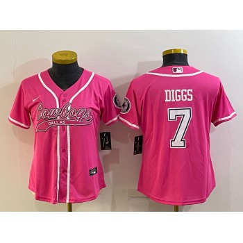 Women's Dallas Cowboys #7 Trevon Diggs Pink With Patch Cool Base Stitched Baseball Jersey