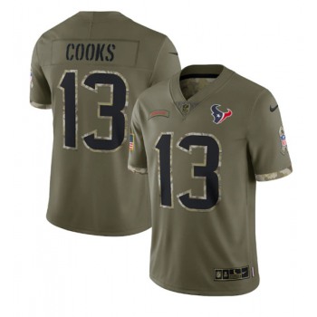 Men's Houston Texans #13 Brandin Cooks 2022 Olive Salute To Service Limited Stitched Jersey