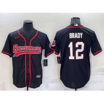 Men's Tampa Bay Buccaneers #12 Tom Brady Black Cool Base Stitched Baseball Jersey