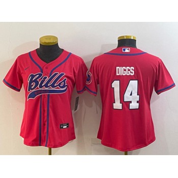 Youth Buffalo Bills #14 Stefon Diggs Red With Patch Cool Base Stitched Baseball Jersey