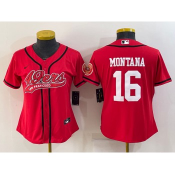 Youth San Francisco 49ers #16 Joe Montana Red With Patch Cool Base Stitched Baseball Jersey