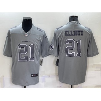 Men's Dallas Cowboys #21 Ezekiel Elliott LOGO Grey Atmosphere Fashion 2022 Vapor Untouchable Stitched Nike Limited Jersey