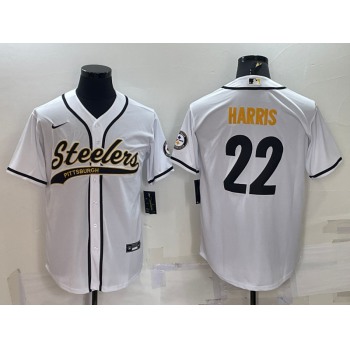 Men's Pittsburgh Steelers #22 Najee Harris White With Patch Cool Base Stitched Baseball Jersey