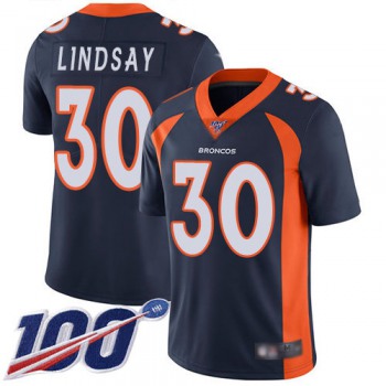 Big Size Broncos #30 Phillip Lindsay Navy Blue Alternate Men's Stitched Football 100th Season Vapor Limited Jersey