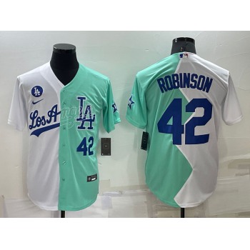 Men's Los Angeles Dodgers #42 Jackie Robinson White Green Number 2022 Celebrity Softball Game Cool Base Jersey1