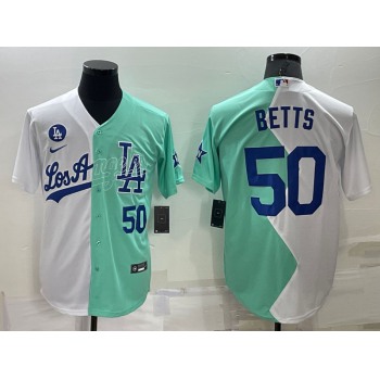 Men's Los Angeles Dodgers #50 Mookie Betts White Green Number 2022 Celebrity Softball Game Cool Base Jersey