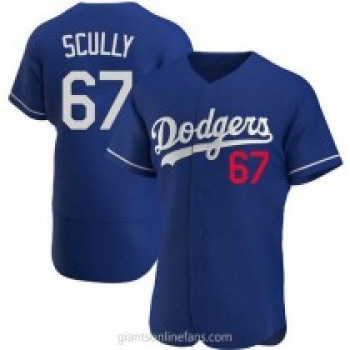 Men's Los Angeles Dodgers #67 Vin Scully Blue Stitched MLB Flex Base Nike Jersey