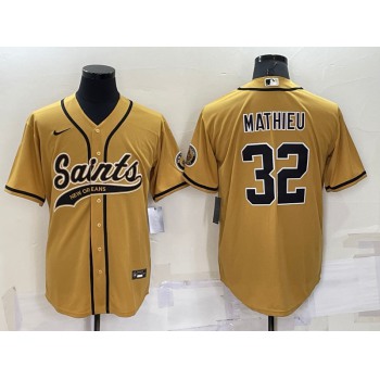 Men's New Orleans Saints #32 Tyrann Mathieu Gold Stitched MLB Cool Base Nike Baseball Jersey