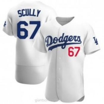 Men's Los Angeles Dodgers #67 Vin Scully White Stitched MLB Flex Base Nike Jersey