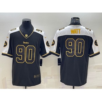 Men's Pittsburgh Steelers #90 TJ Watt Black Gold Thanksgiving Vapor Untouchable Limited Stitched Jersey