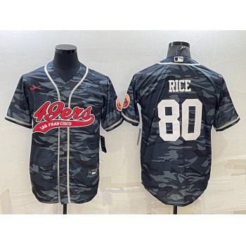 Men's San Francisco 49ers #80 Jerry Rice White Name Grey Camo With Patch Cool Base Stitched Baseball Jersey