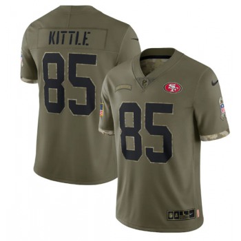 Men's San Francisco 49ers #85 George Kittle 2022 Olive Salute To Service Limited Stitched Jersey