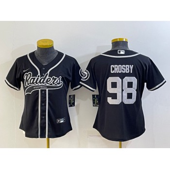 Women's Las Vegas Raiders #98 Maxx Crosby Black With Patch Cool Base Stitched Baseball Jersey