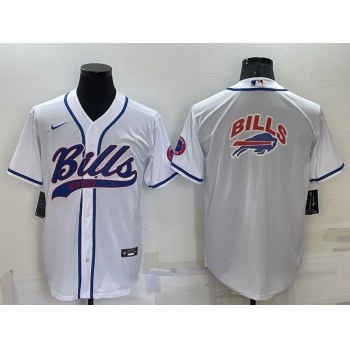 Men's Buffalo Bills White Team Big Logo With Patch Cool Base Stitched Baseball Jersey
