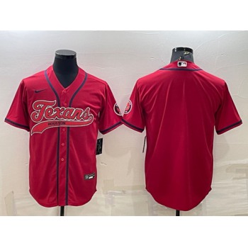 Men's Houston Texans Blank Red With Patch Cool Base Stitched Baseball Jersey