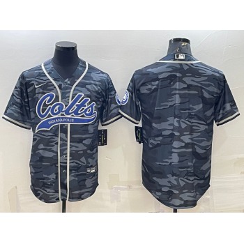 Men's Indianapolis Colts Blank Grey Camo With Patch Cool Base Stitched Baseball Jersey