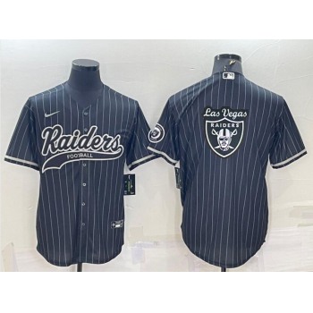 Men's Las Vegas Raiders Black Pinstripe Team Big Logo With Patch Cool Base Stitched Baseball Jersey