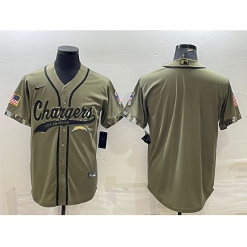 Men's Los Angeles Chargers Blank Olive Salute to Service Cool Base Stitched Baseball Jersey