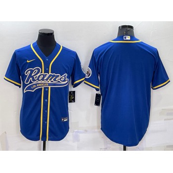 Men's Los Angeles Rams Blank Royal Blue With Patch Cool Base Stitched Baseball Jersey