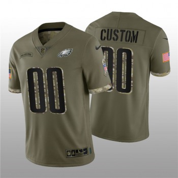 Men's Philadelphia Eagles ACTIVE PLAYER Custom 2022 Olive Salute To Service Limited Stitched Jersey