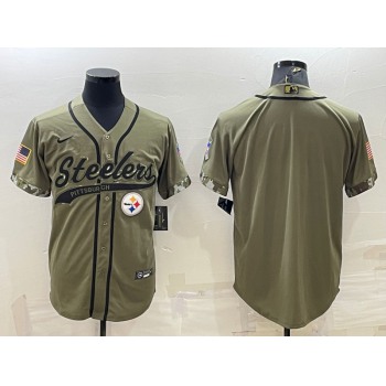 Men's Pittsburgh Steelers Blank Olive Salute to Service Cool Base Stitched Baseball Jersey