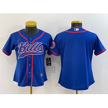 Women's Buffalo Bills Blank Royal With Patch Cool Base Stitched Baseball Jersey(Run Small)