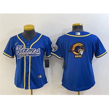 Women's Los Angeles Rams Royal Team Big Logo With Patch Cool Base Stitched Baseball Jersey(Run Small)
