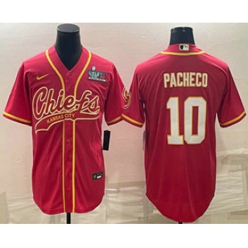 Men's Kansas City Chiefs #10 Isiah Pacheco Red With Super Bowl LVII Patch Cool Base Stitched Baseball Jersey