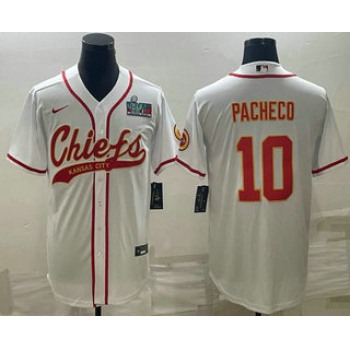 Men's Kansas City Chiefs #10 Isiah Pacheco White With Super Bowl LVII Patch Cool Base Stitched Baseball Jersey