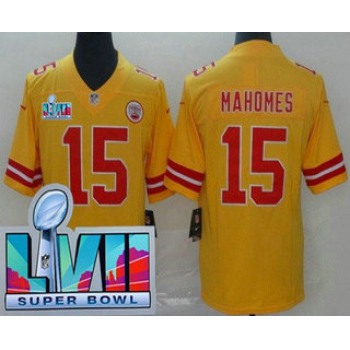 Men's Kansas City Chiefs #15 Patrick Mahomes Limited Yellow Inverted Super Bowl LVII Vapor Jersey